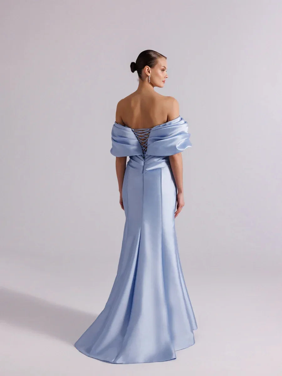 A25064-Straplez Şal Kol Drapeli Balık Abiye Elbise - Kenzel