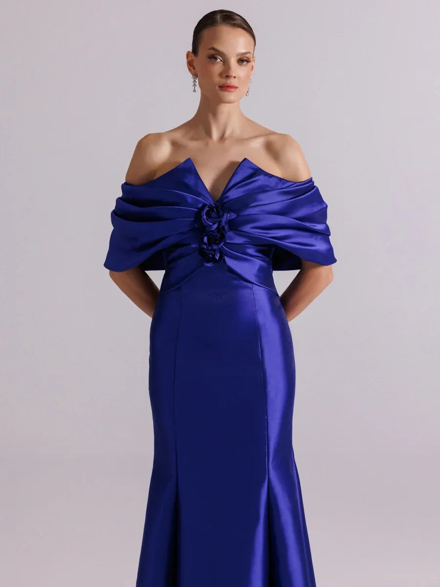 A25064-Straplez Şal Kol Drapeli Balık Abiye Elbise - Kenzel