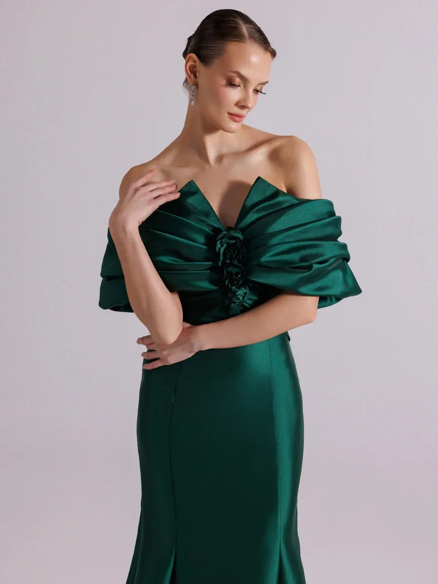 A25064-Straplez Şal Kol Drapeli Balık Abiye Elbise - Kenzel