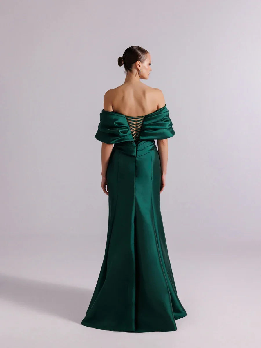 A25064-Straplez Şal Kol Drapeli Balık Abiye Elbise - Kenzel