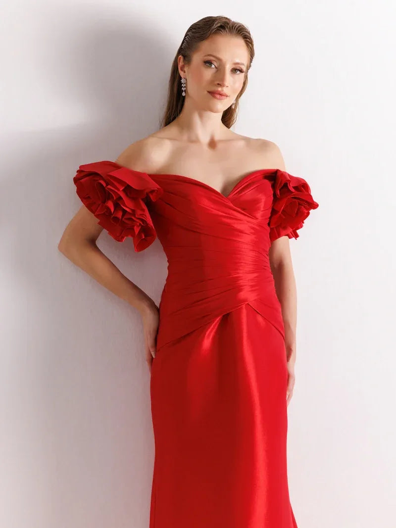 A25069-Balon Kollu Balık Abiye Elbise - Kenzel