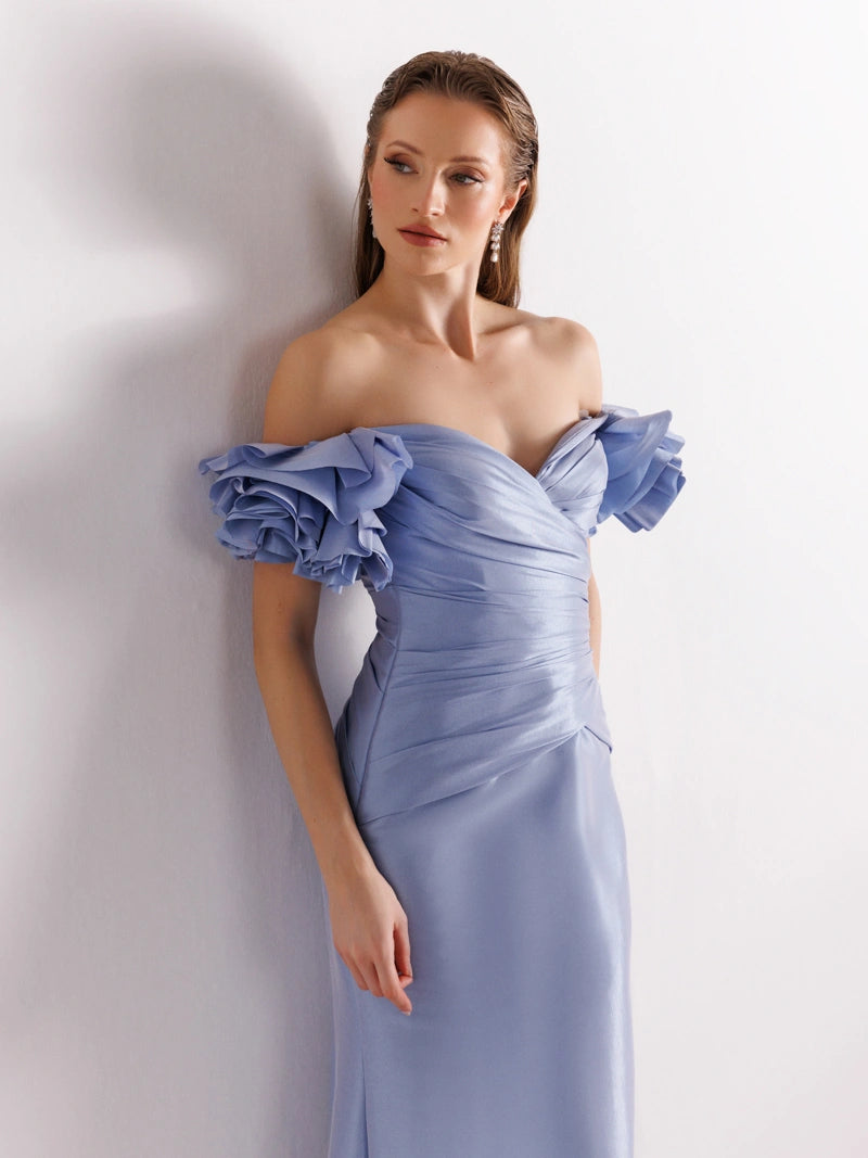 A25069-Balon Kollu Balık Abiye Elbise