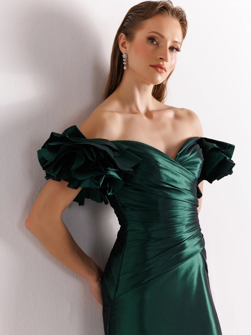 A25069-Balon Kollu Balık Abiye Elbise