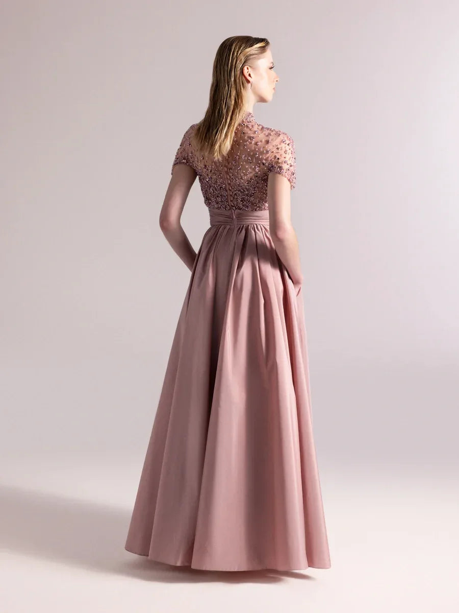 A25084-Üst Kısım Taş Detaylı Kırmalı Kabarık Abiye Ebise - Kenzel