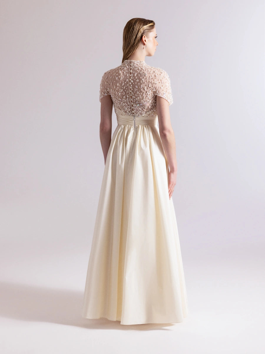 A25084-Üst Kısım Taş Detaylı Kırmalı Kabarık Abiye Ebise