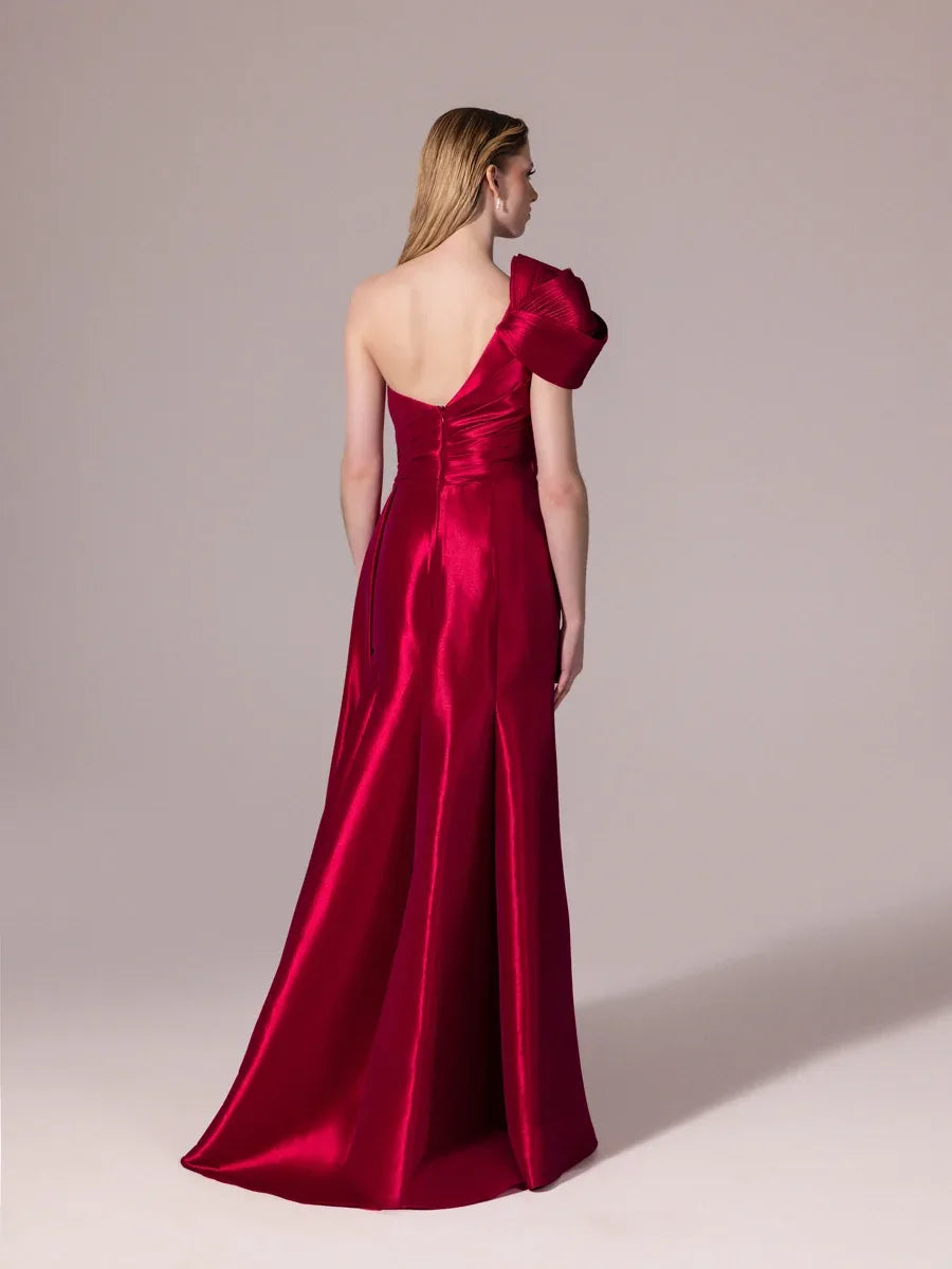 A25085-Asimetrik Kesim Göğsü İşlemeli Yırtmaçlı Balık Abiye Elbise - Kenzel