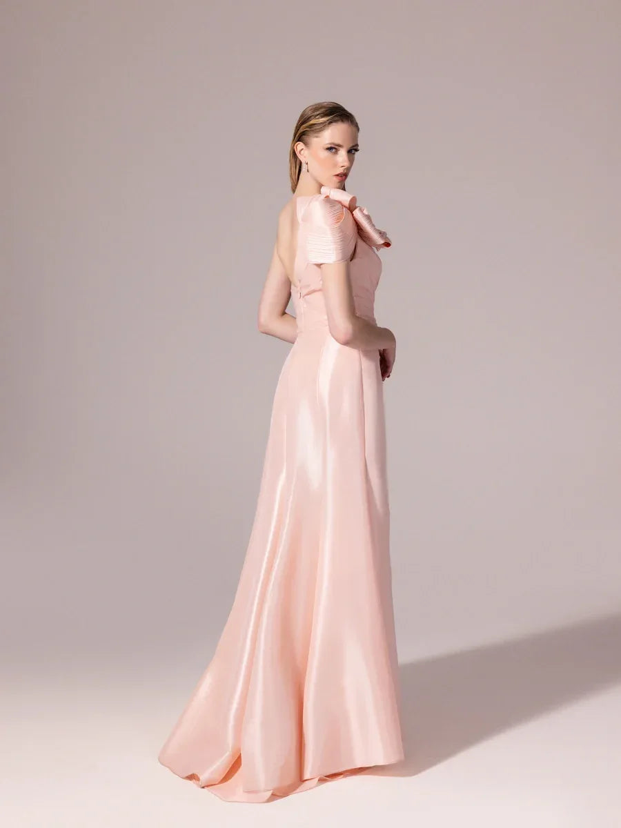 A25085-Asimetrik Kesim Göğsü İşlemeli Yırtmaçlı Balık Abiye Elbise - Kenzel