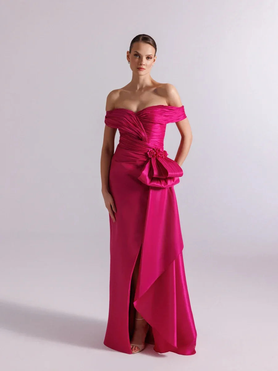 A25086-Şal Kollu Yanı Kuyruklu Ve Yırtmaçlı Balık Abiye - Kenzel