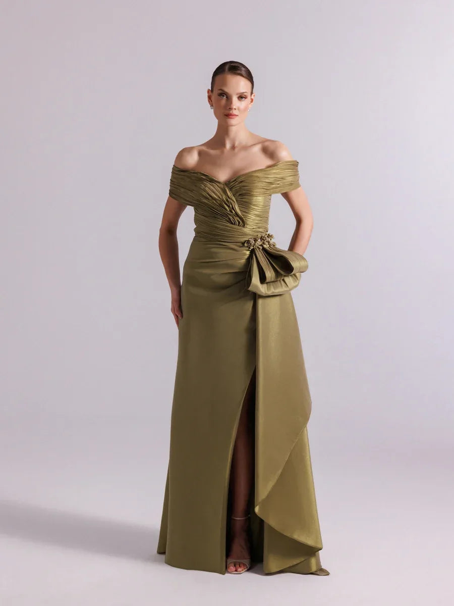 A25086-Şal Kollu Yanı Kuyruklu Ve Yırtmaçlı Balık Abiye - Kenzel