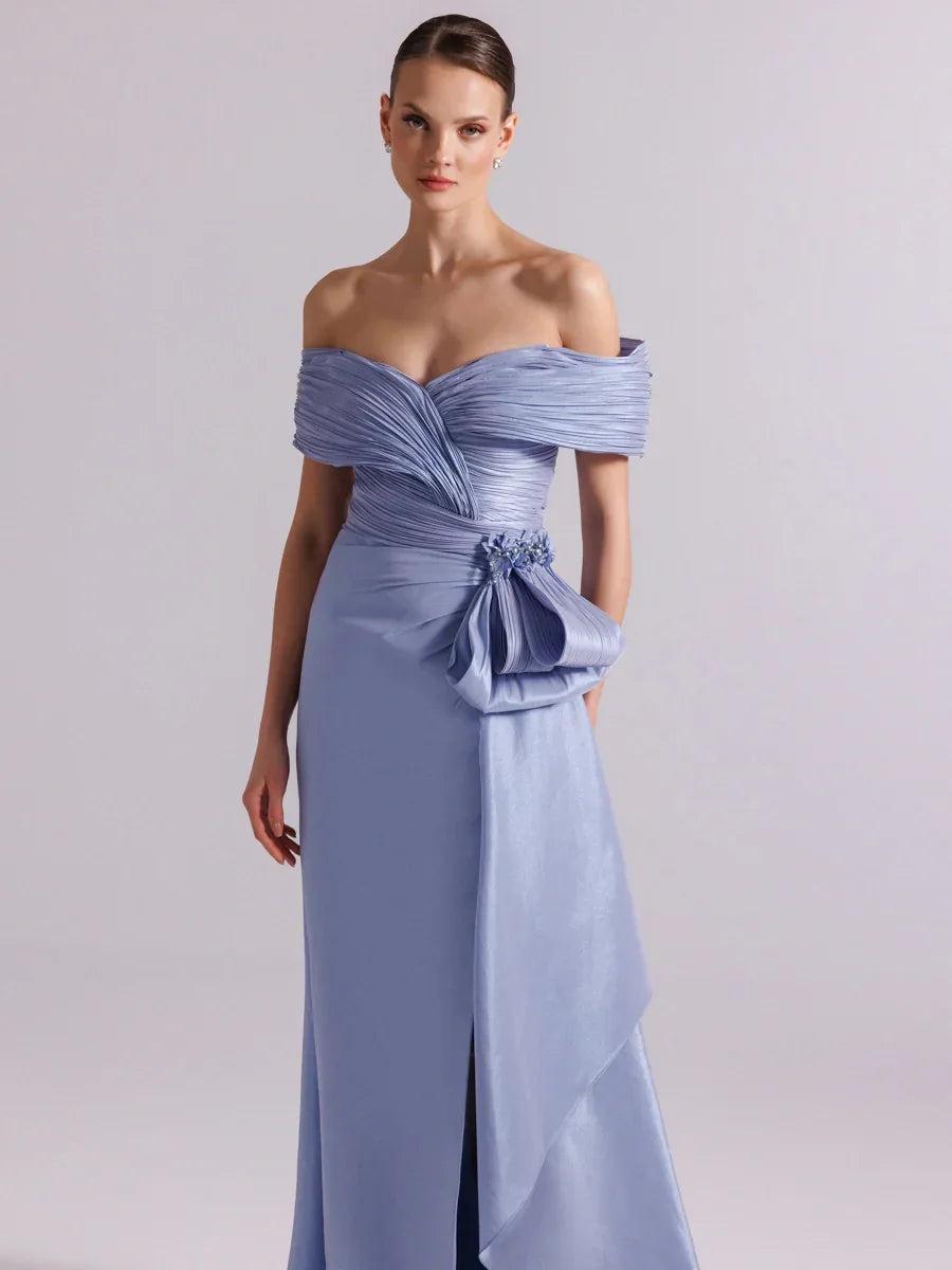 A25086-Şal Kollu Yanı Kuyruklu Ve Yırtmaçlı Balık Abiye - Kenzel