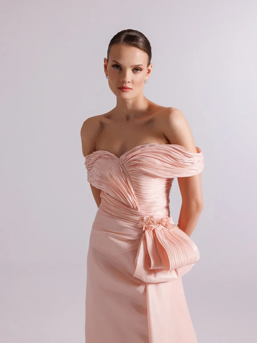 A25086-Şal Kollu Yanı Kuyruklu Ve Yırtmaçlı Balık Abiye - Kenzel