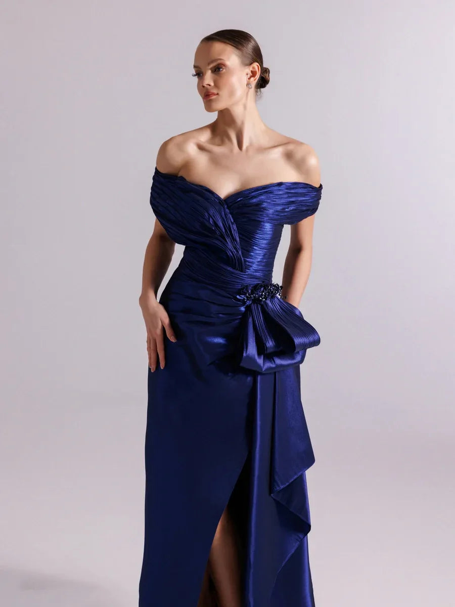 A25086-Şal Kollu Yanı Kuyruklu Ve Yırtmaçlı Balık Abiye - Kenzel