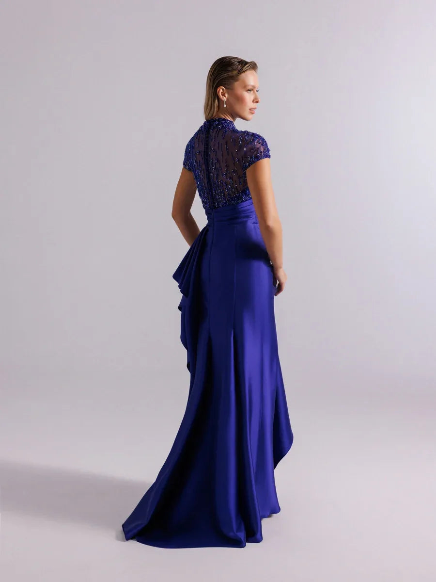 A25094- Üst kısım Taş İşlemeli Yırtmaçlı Uzun Abiye Elbise - Kenzel