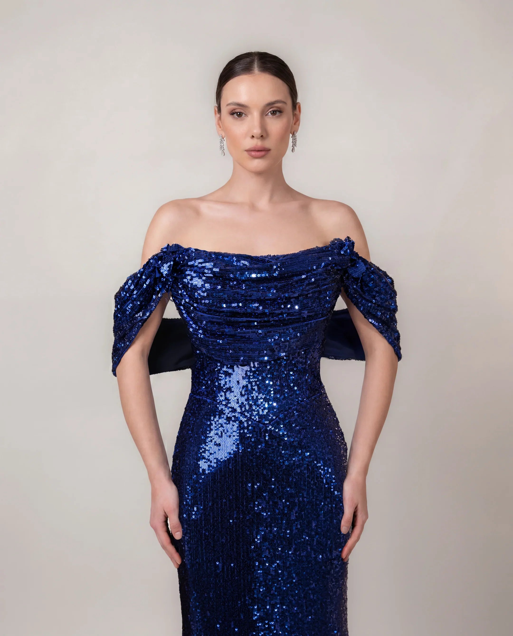 A25184-Shoulder Cut-Out Shimmering Evening Dress