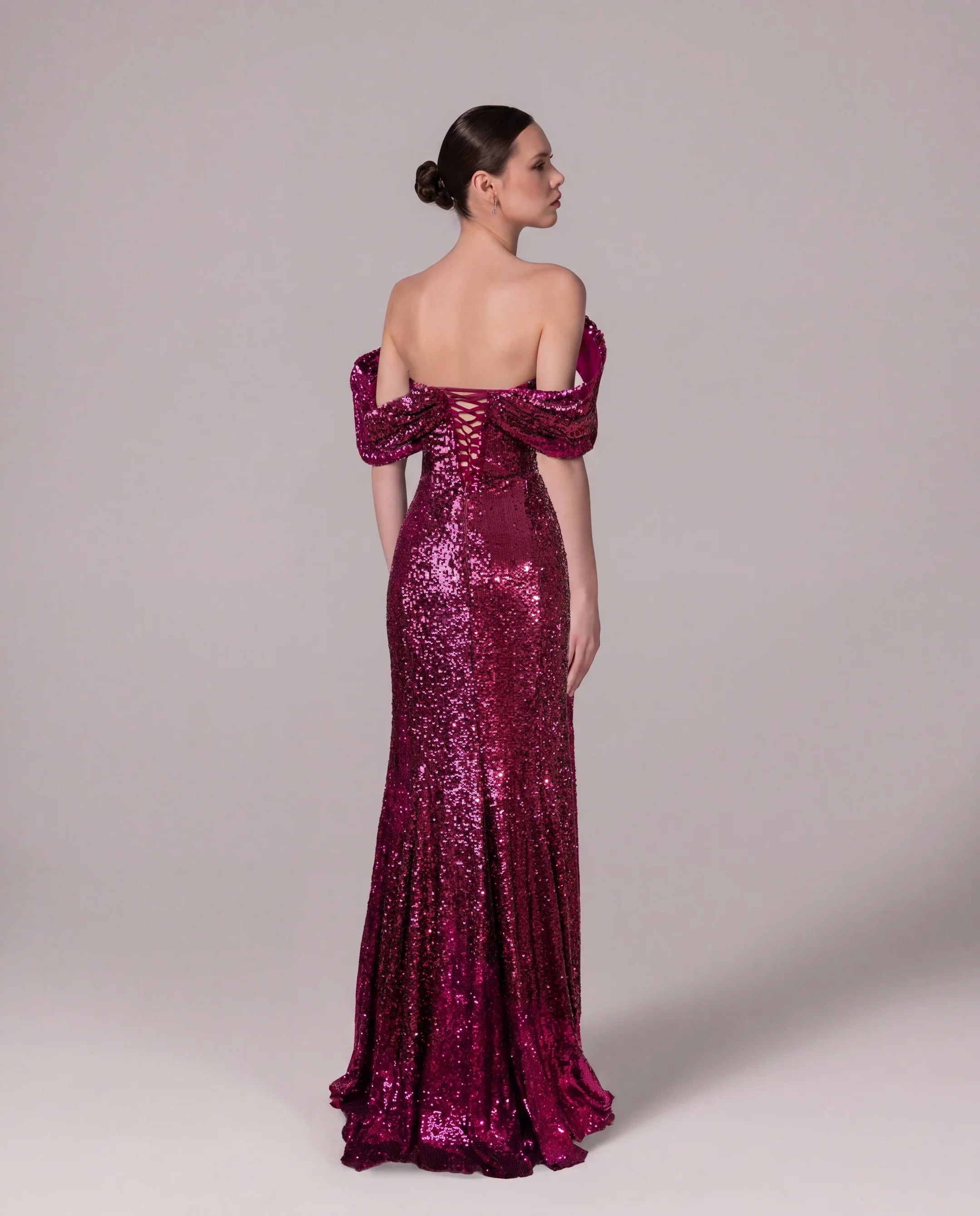 A25184-Shoulder Cut-Out Shimmering Evening Dress