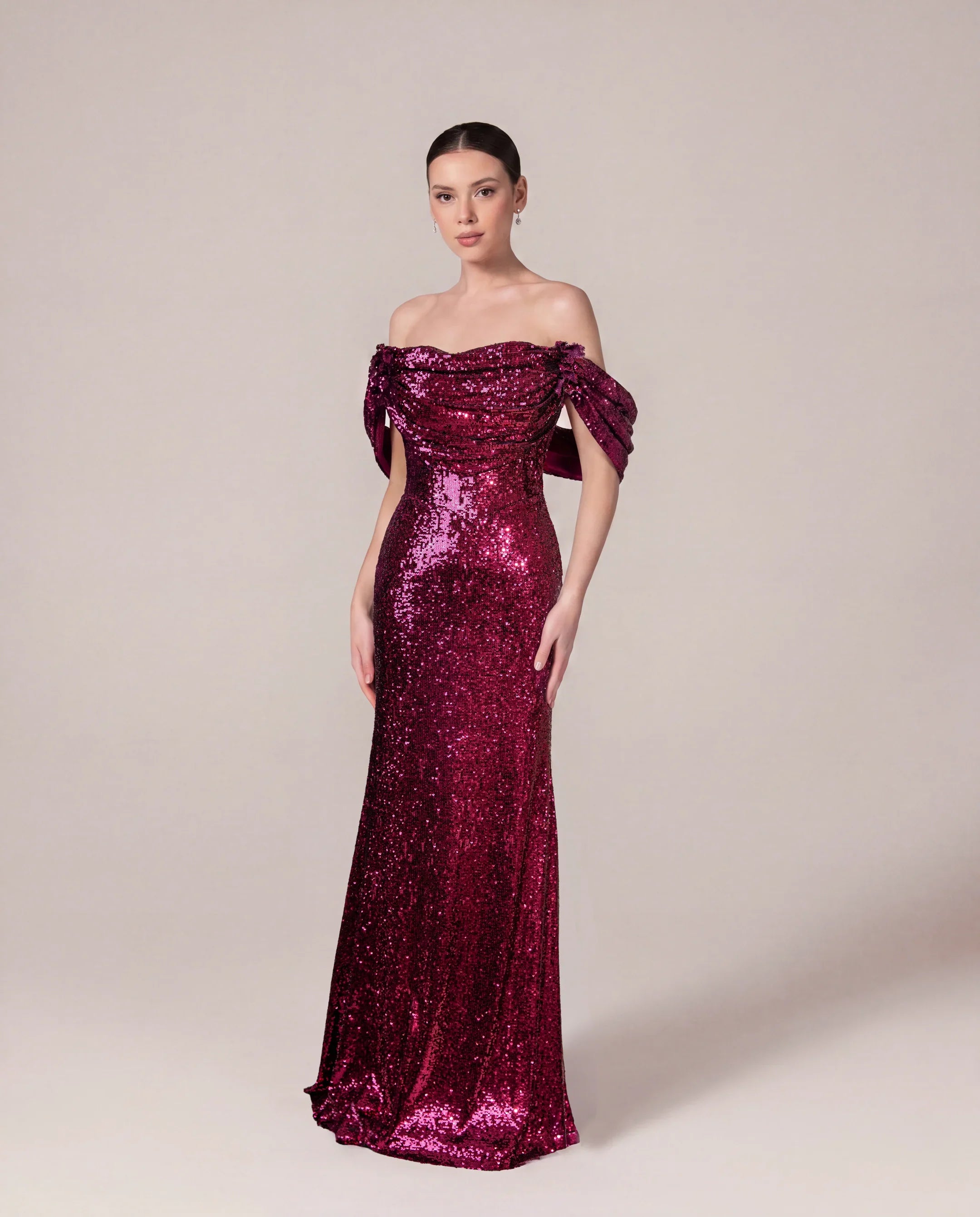 A25184-Shoulder Cut-Out Shimmering Evening Dress