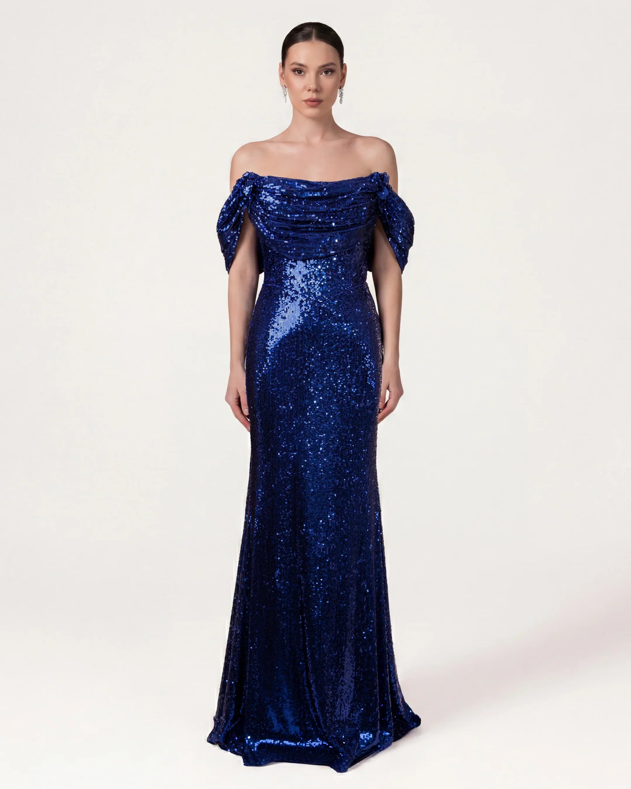 A25184-Shoulder Cut-Out Shimmering Evening Dress