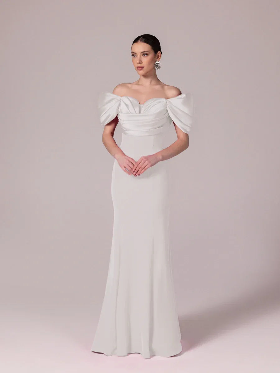 A25185-Kalp Yaka Degajeli Saten Garnili Uzun Abiye Elbise - Kenzel