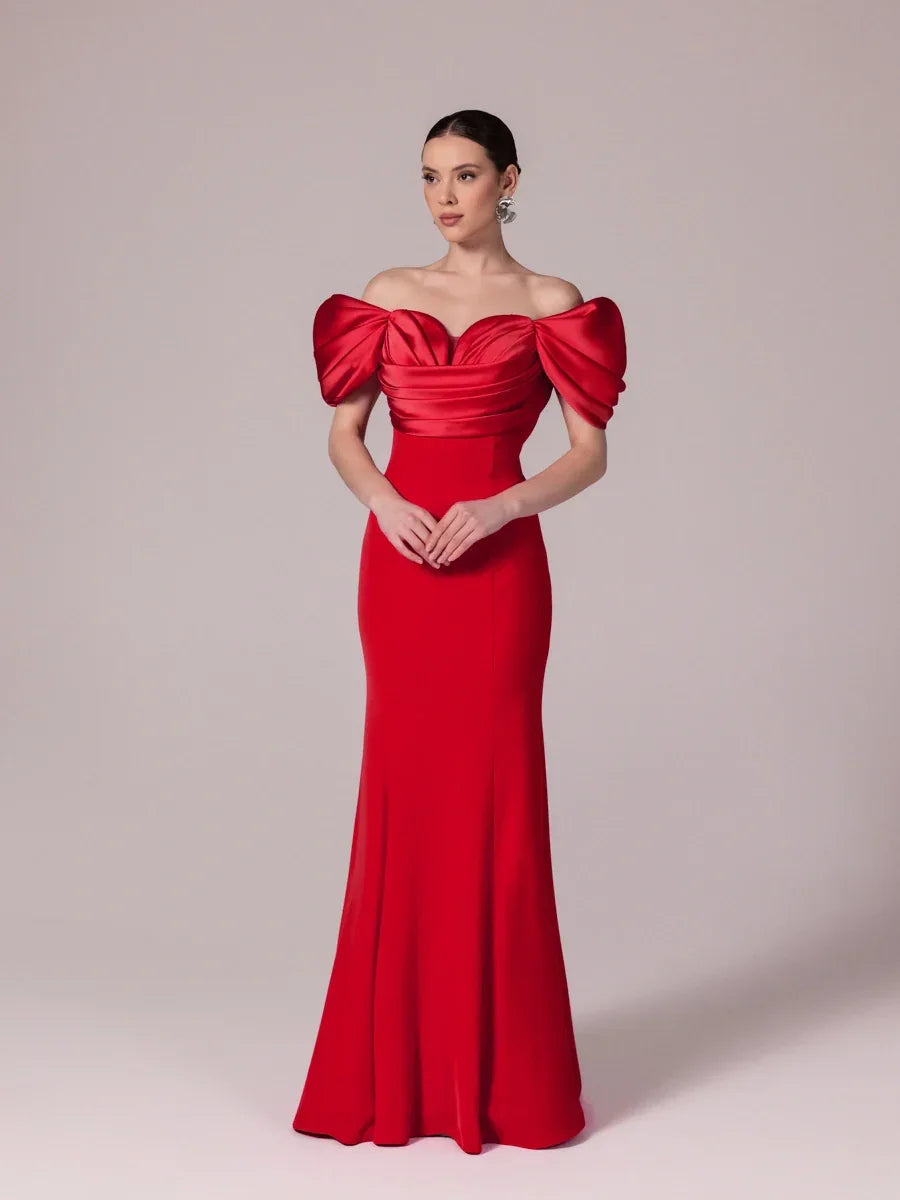 A25185-Kalp Yaka Degajeli Saten Garnili Uzun Abiye Elbise - Kenzel