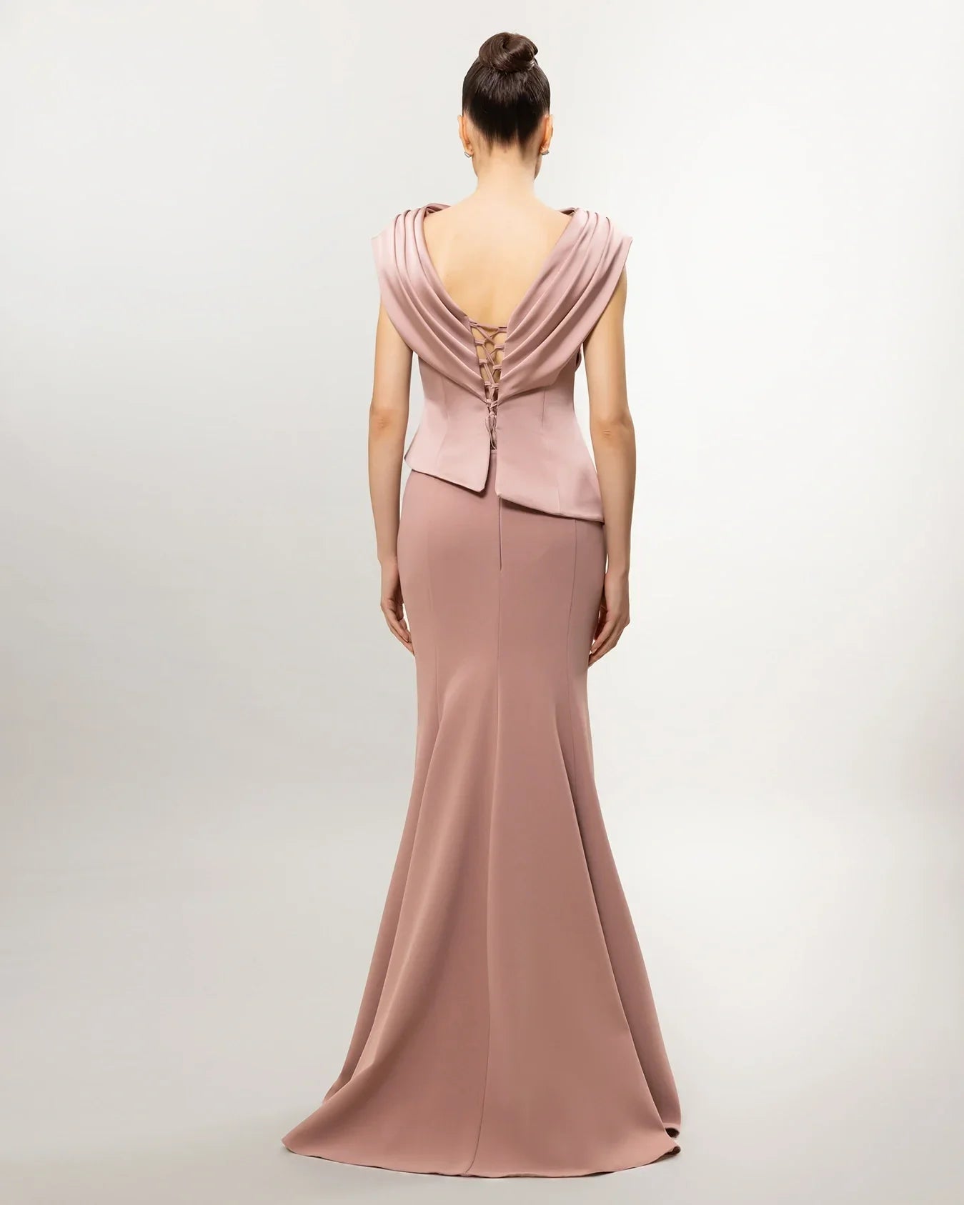 A26028-Drapeli Yaka Peplum Detaylı Balık Abiye Elbise - Kenzel