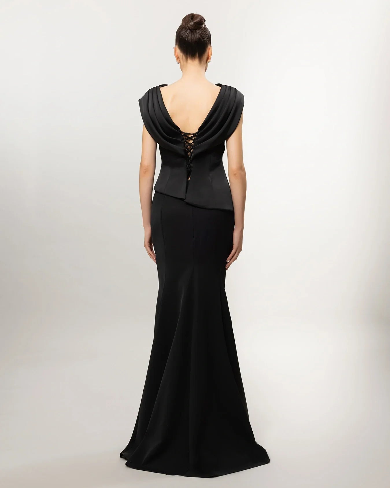 A26028-Drapeli Yaka Peplum Detaylı Balık Abiye Elbise - Kenzel