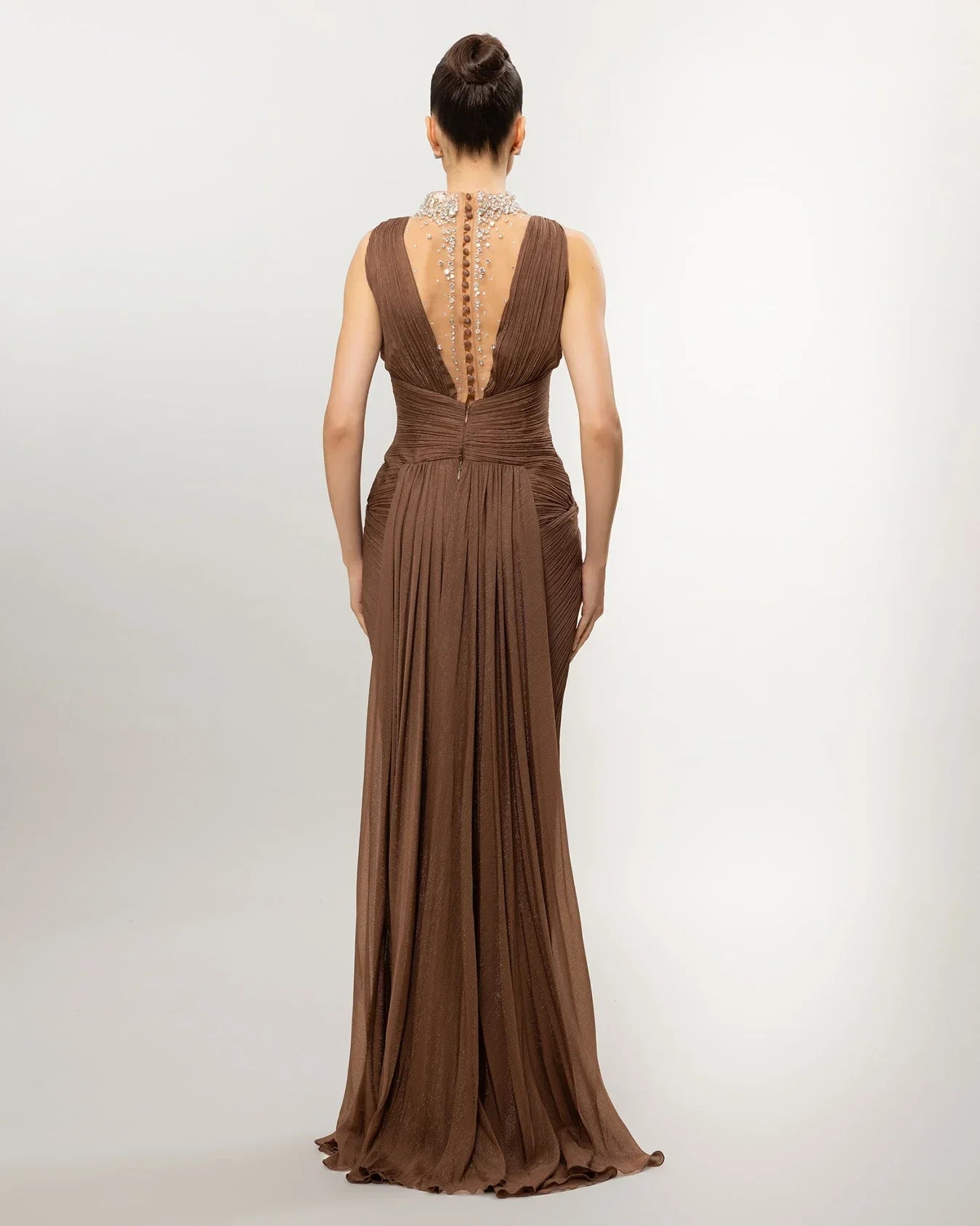 A26053-HakimYaka, Üstü İşlemeli Kuyruklu Pliseli Abiye - Kenzel