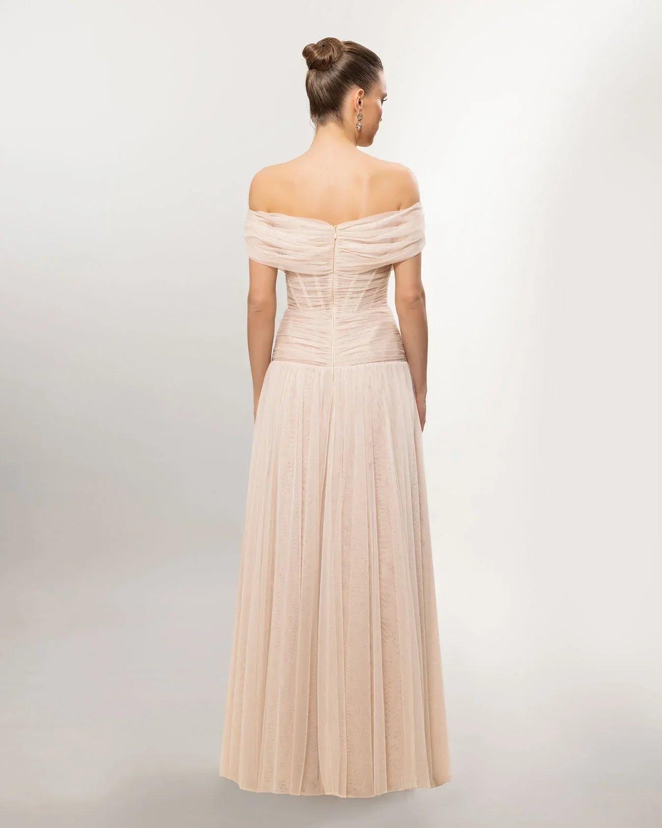 A26077-Düşük Omuz Kabarık Uzun Abiye Elbise - Kenzel