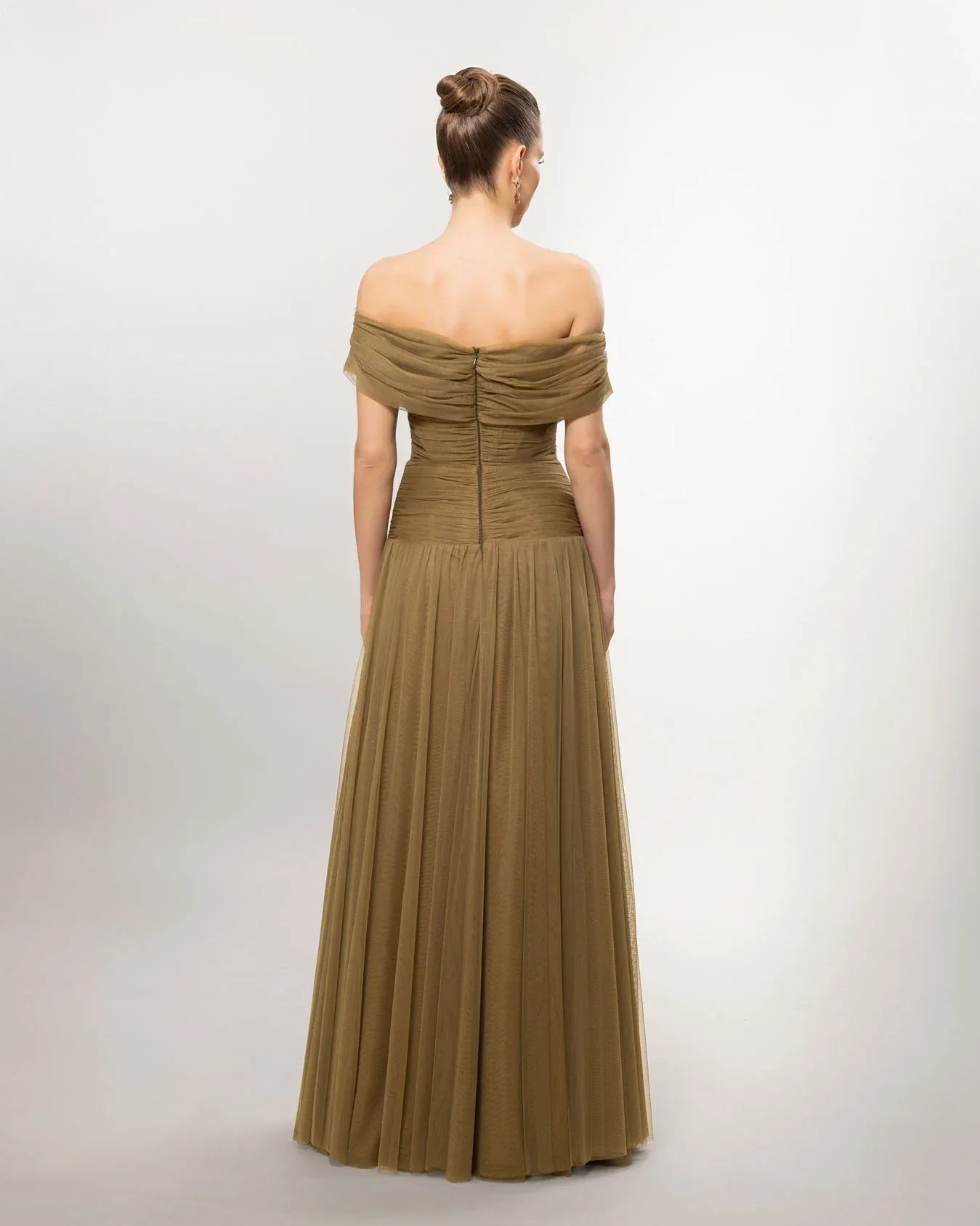 A26077-Düşük Omuz Kabarık Uzun Abiye Elbise - Kenzel