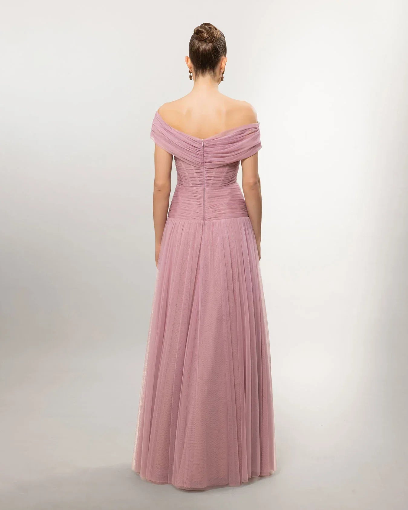 A26077-Düşük Omuz Kabarık Uzun Abiye Elbise - Kenzel