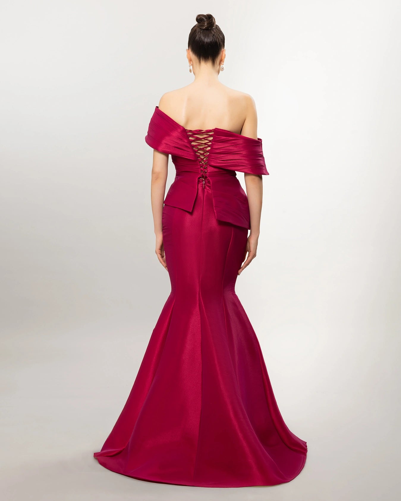 A26140-Asymmetric Neck Draped Mermaid Evening Dress