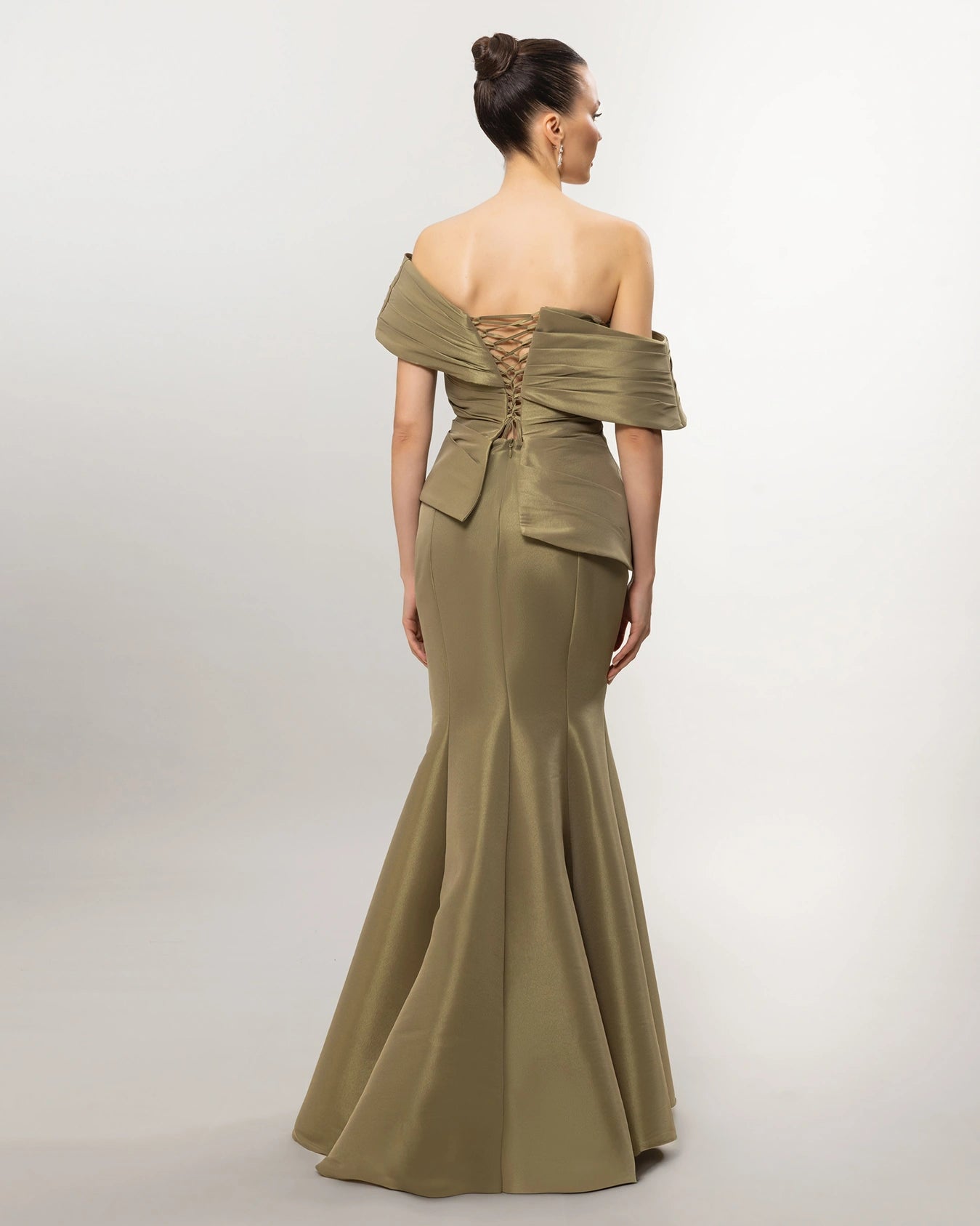 A26140-Asymmetric Neck Draped Mermaid Evening Dress