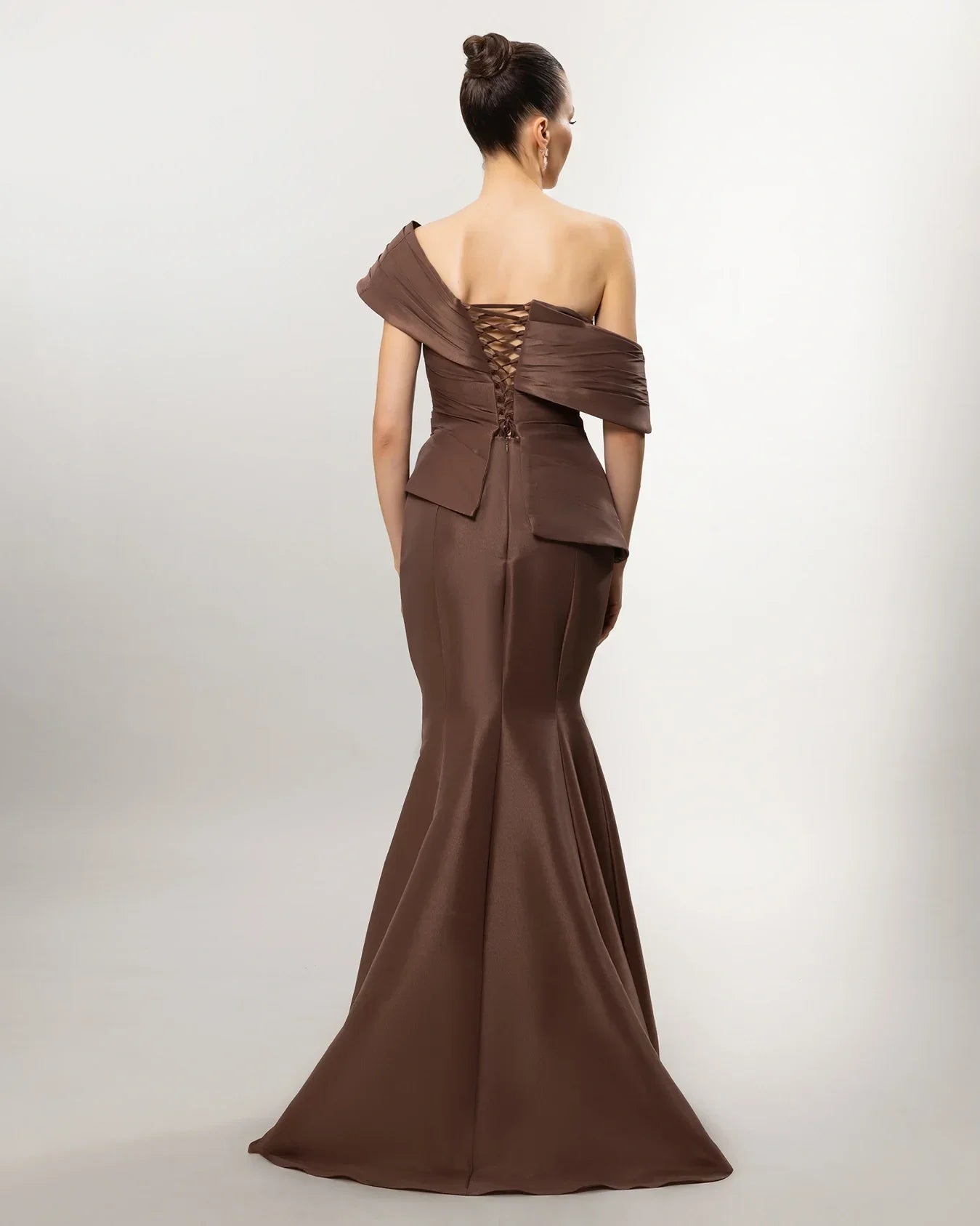 A26140-Asymmetric Neck Draped Mermaid Evening Dress