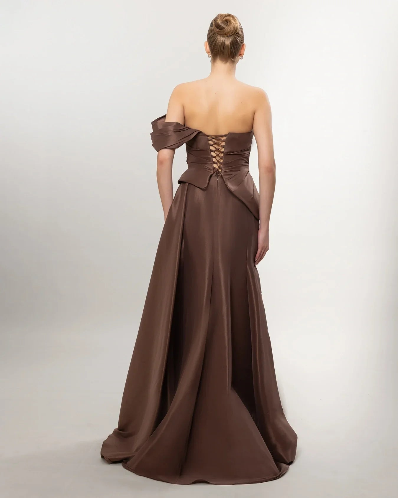 A26141-Sweetheart Neckline Peplum Detail Slit Long Evening Dress