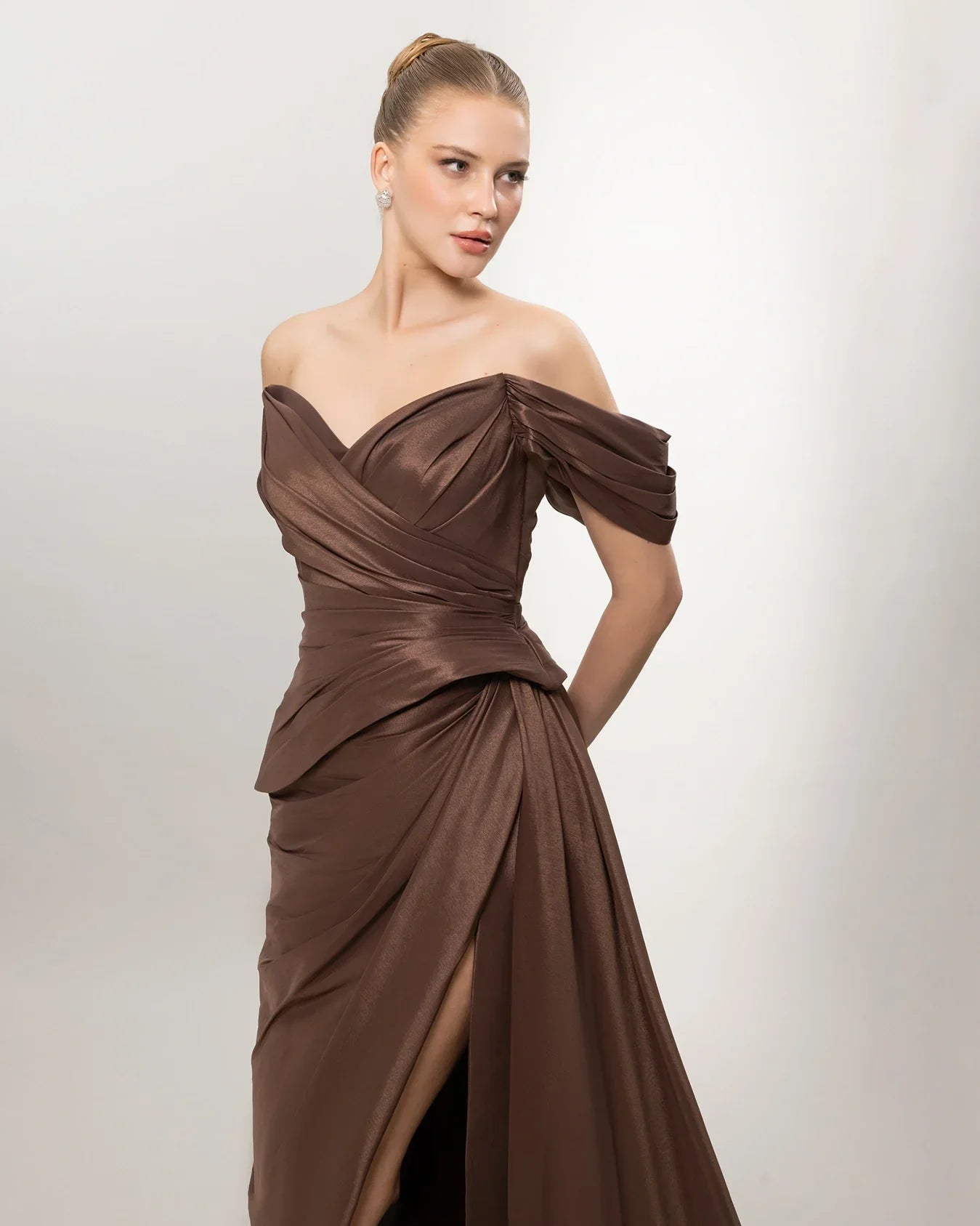 A26141-Sweetheart Neckline Peplum Detail Slit Long Evening Dress