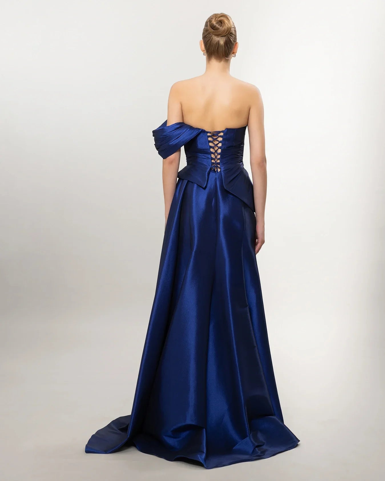 A26141-Sweetheart Neckline Peplum Detail Slit Long Evening Dress