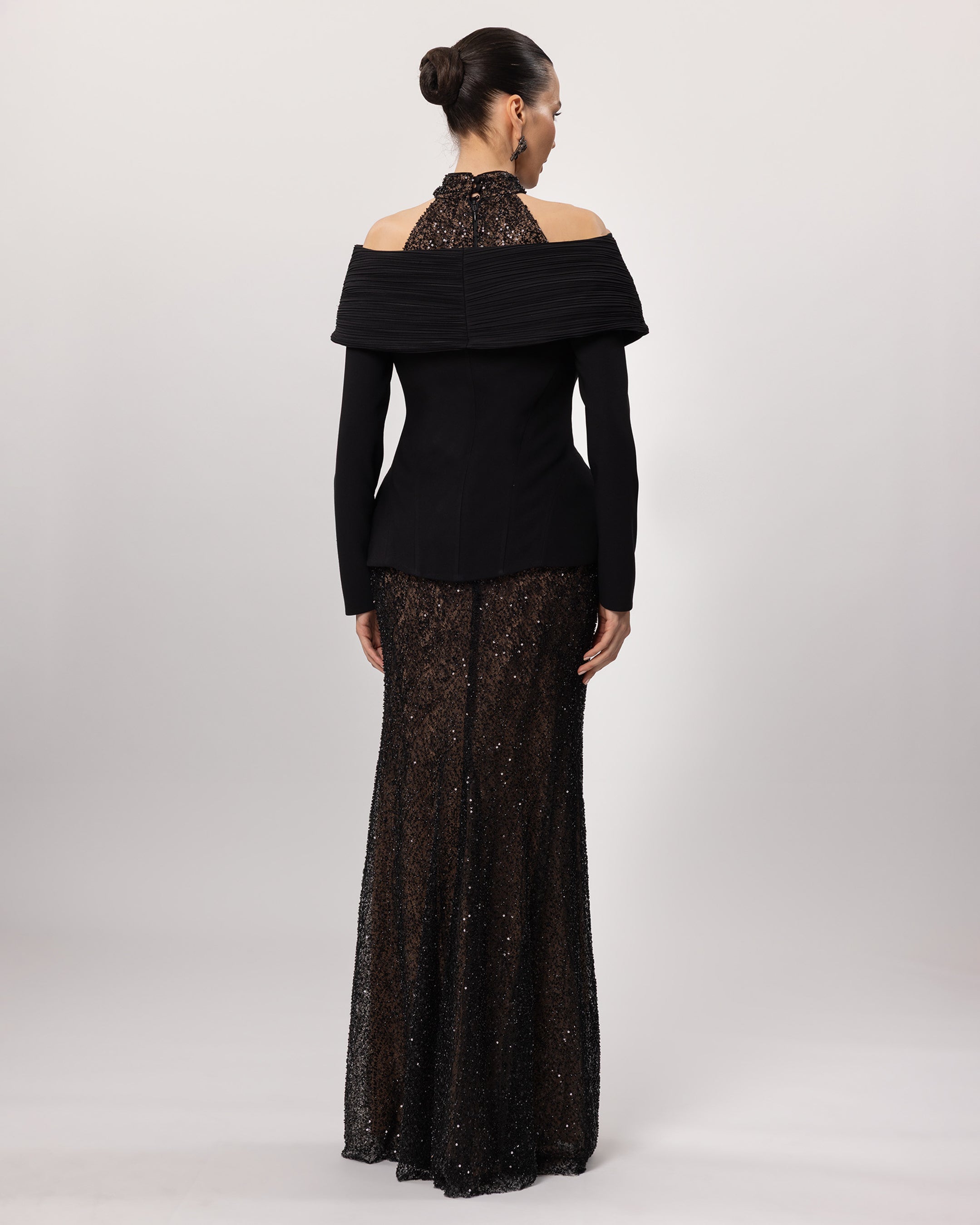 A26175-Piliseli Düşük Omuz Peplum Detaylı Elbise