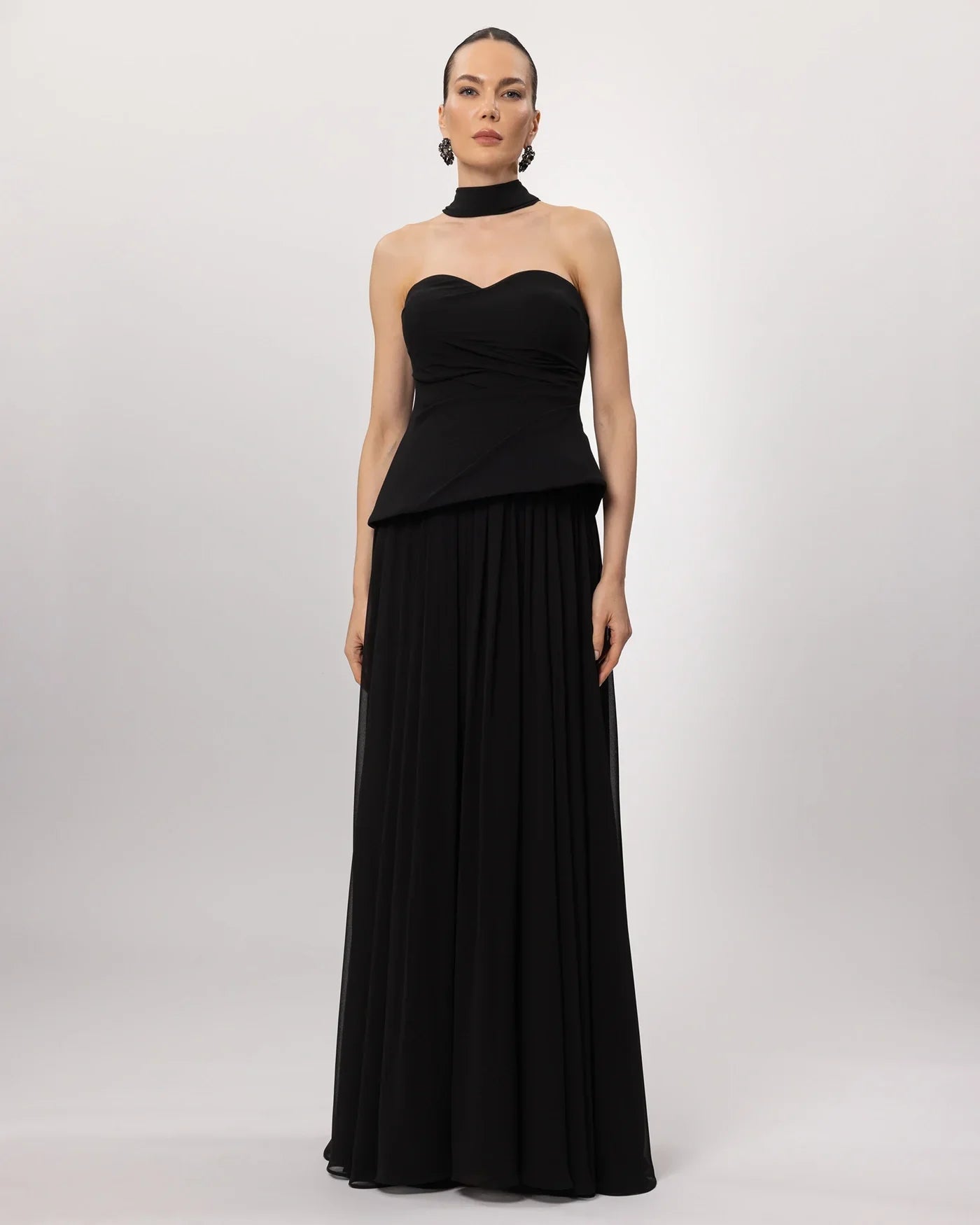 A26178-Peplum Detaylı Straplez Abiye - Kenzel