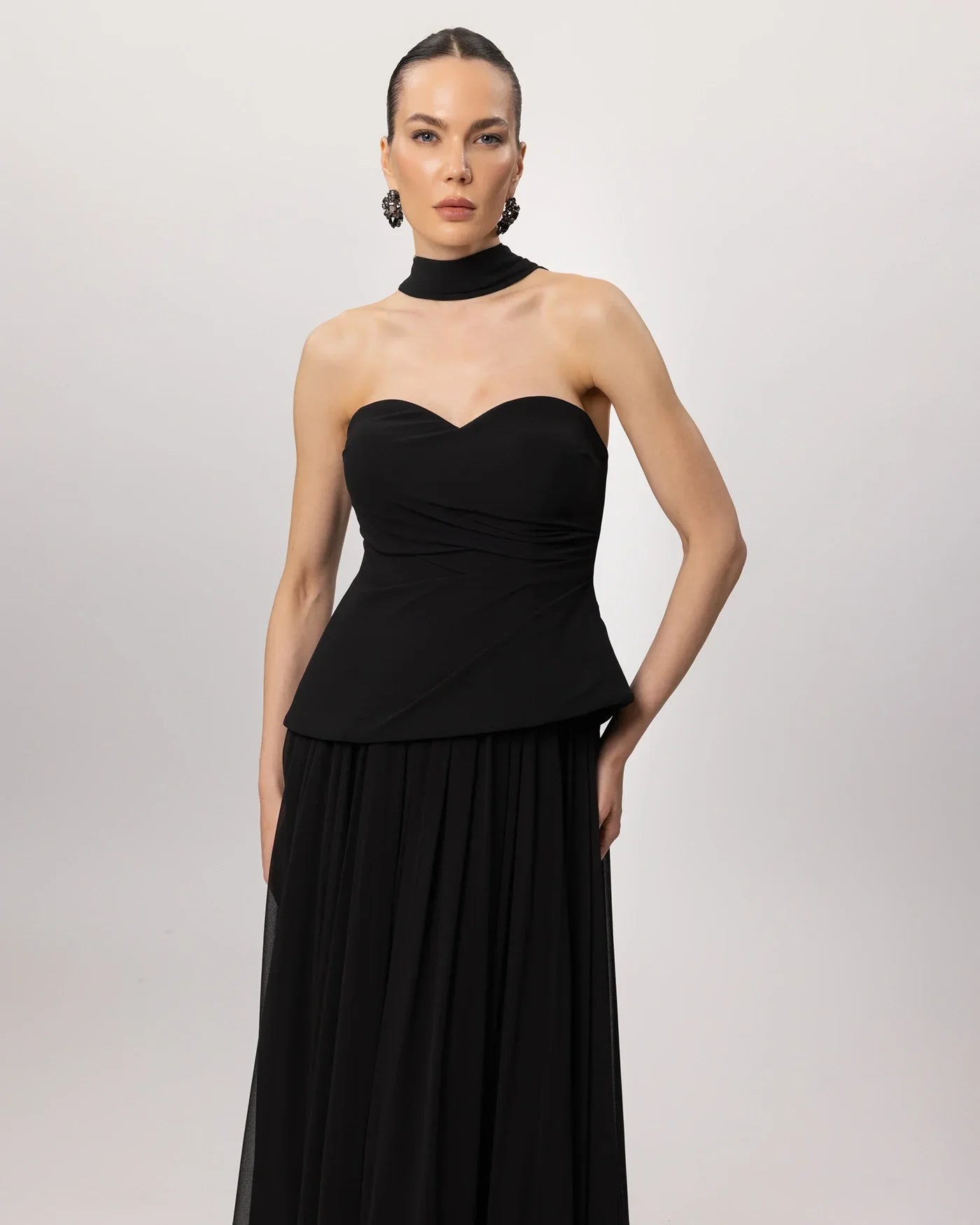 A26178-Peplum Detaylı Straplez Abiye - Kenzel
