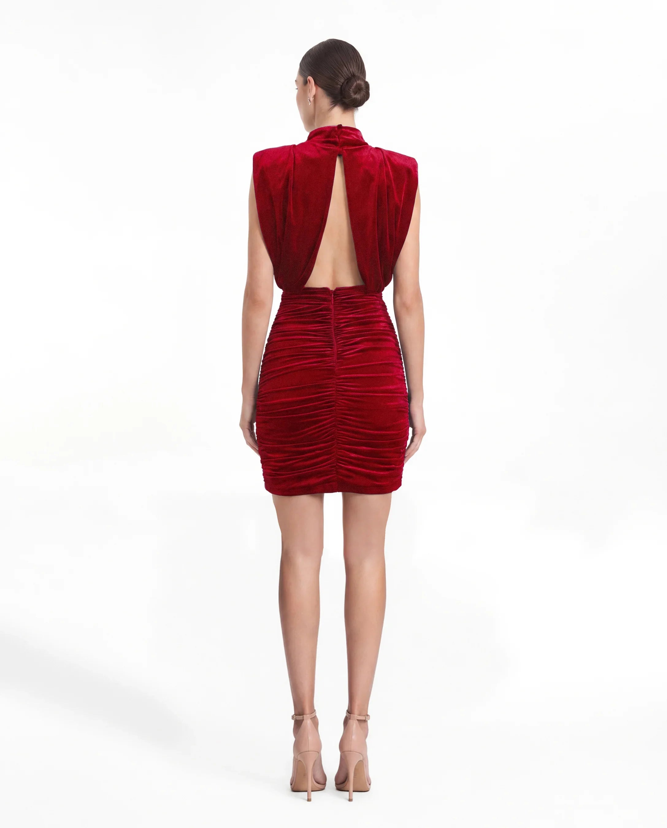 1307-Velvet Cowl Neck Mini Evening Dress