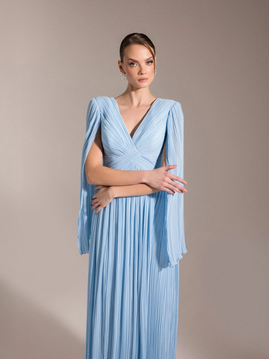 25024-Uzun Kol Kloş Abiye Elbise