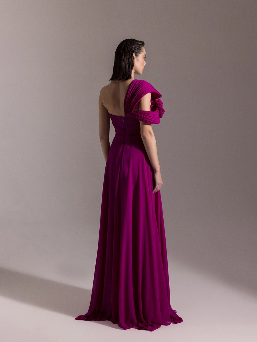 25043-Straplez Fransız Danteli Pliseli Kloş Elbise