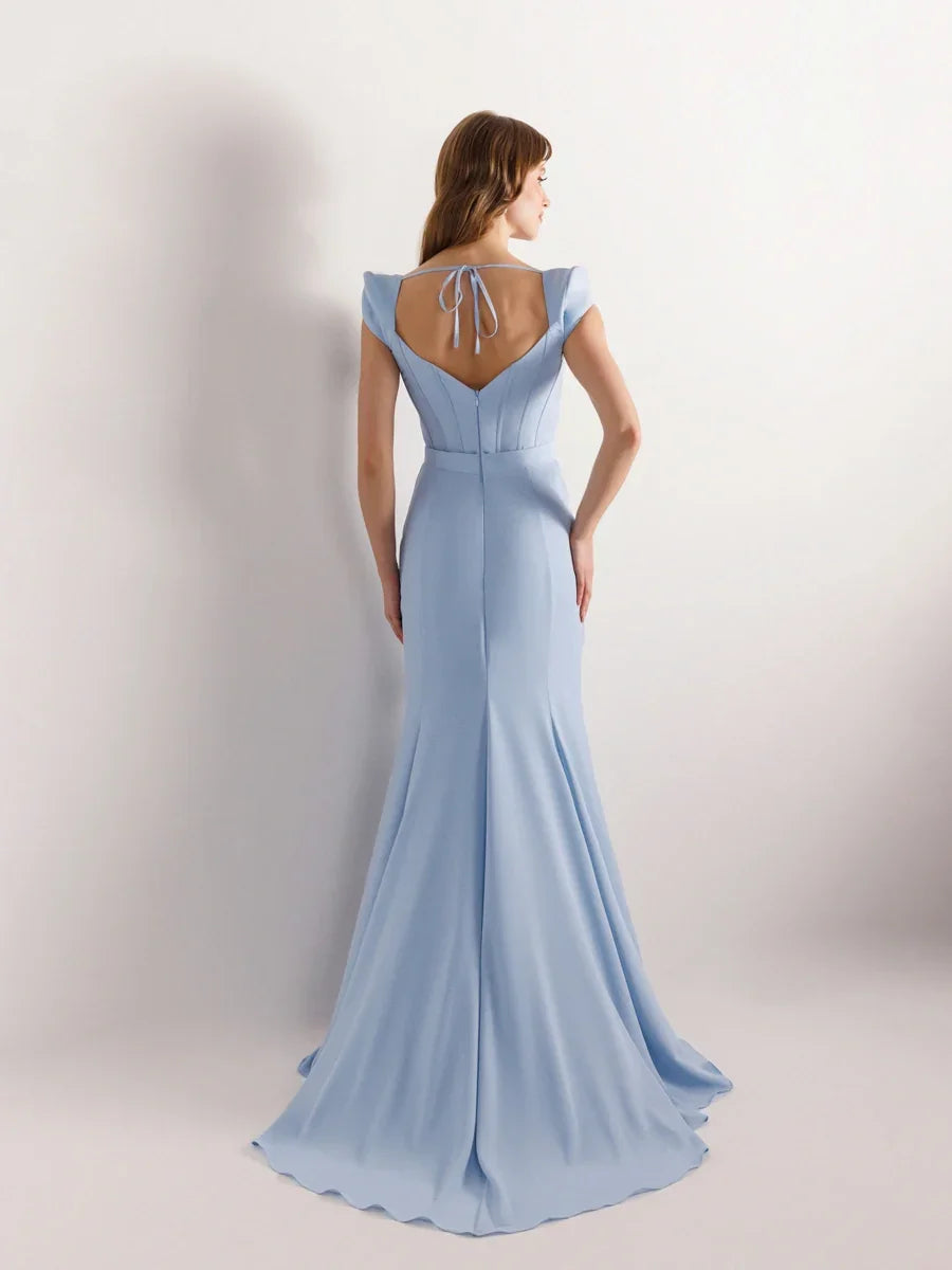 25047-Vatkalı Kısa Kollu Balık Abiye Elbise - Kenzel