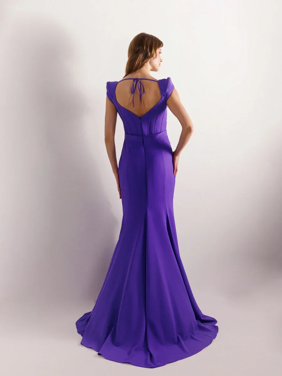 25047-Vatkalı Kısa Kollu Balık Abiye Elbise - Kenzel