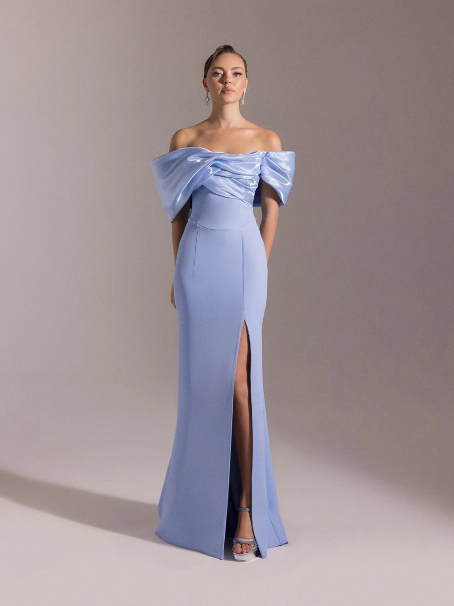 25090-Yoğun Degajeli Straplez Balık Abiye Elbise