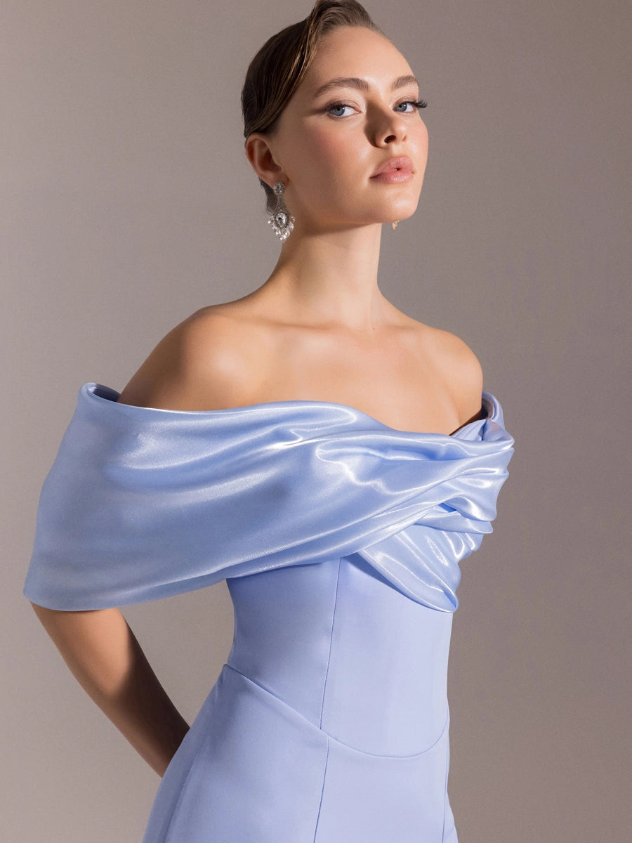 25090-Yoğun Degajeli Straplez Balık Abiye Elbise