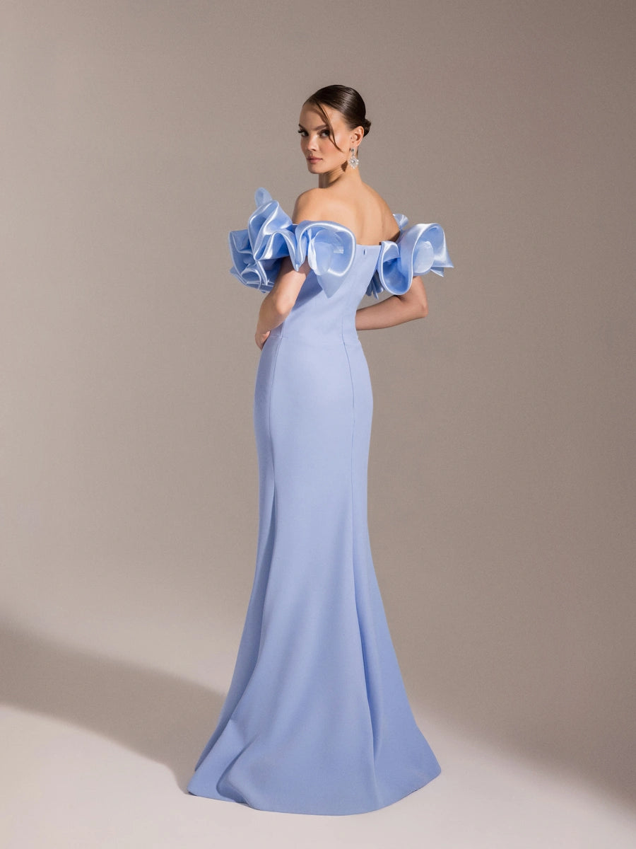 25093-Balon Kol Straplez Balık Abiye Elbise