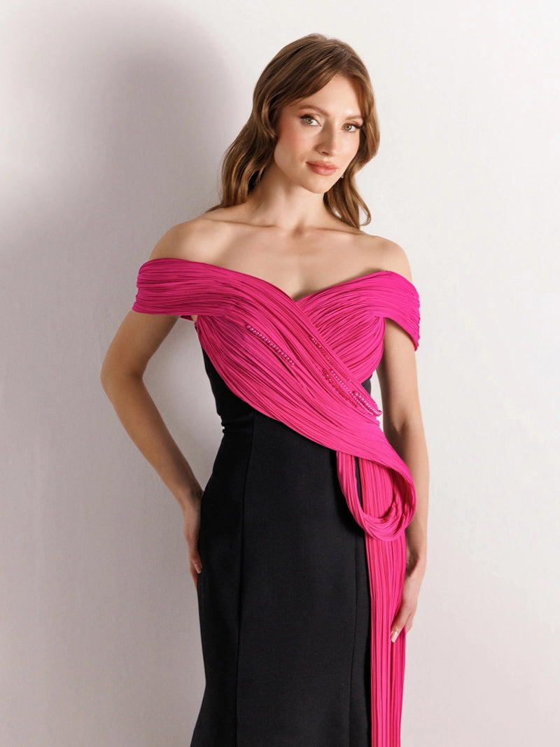 25125-Straplez İnci Detaylı Balık Abiye Elbise