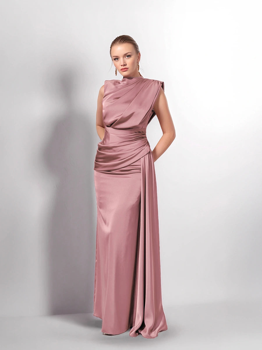 25149-Degaje Dökümlü Yan Kuyruk Detaylı Abiye Elbise