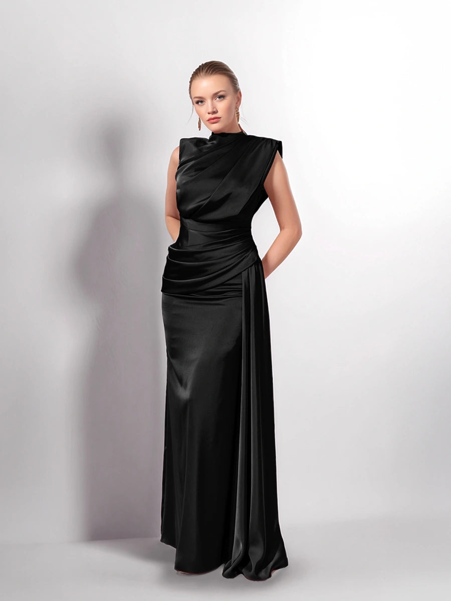 25149-Degaje Dökümlü Yan Kuyruk Detaylı Abiye Elbise