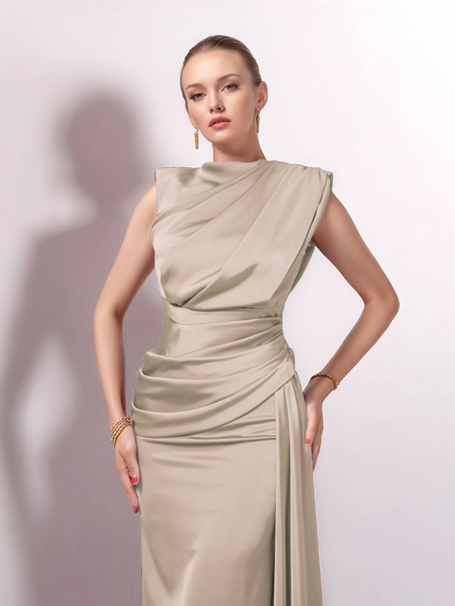 25149-Degaje Dökümlü Yan Kuyruk Detaylı Abiye Elbise